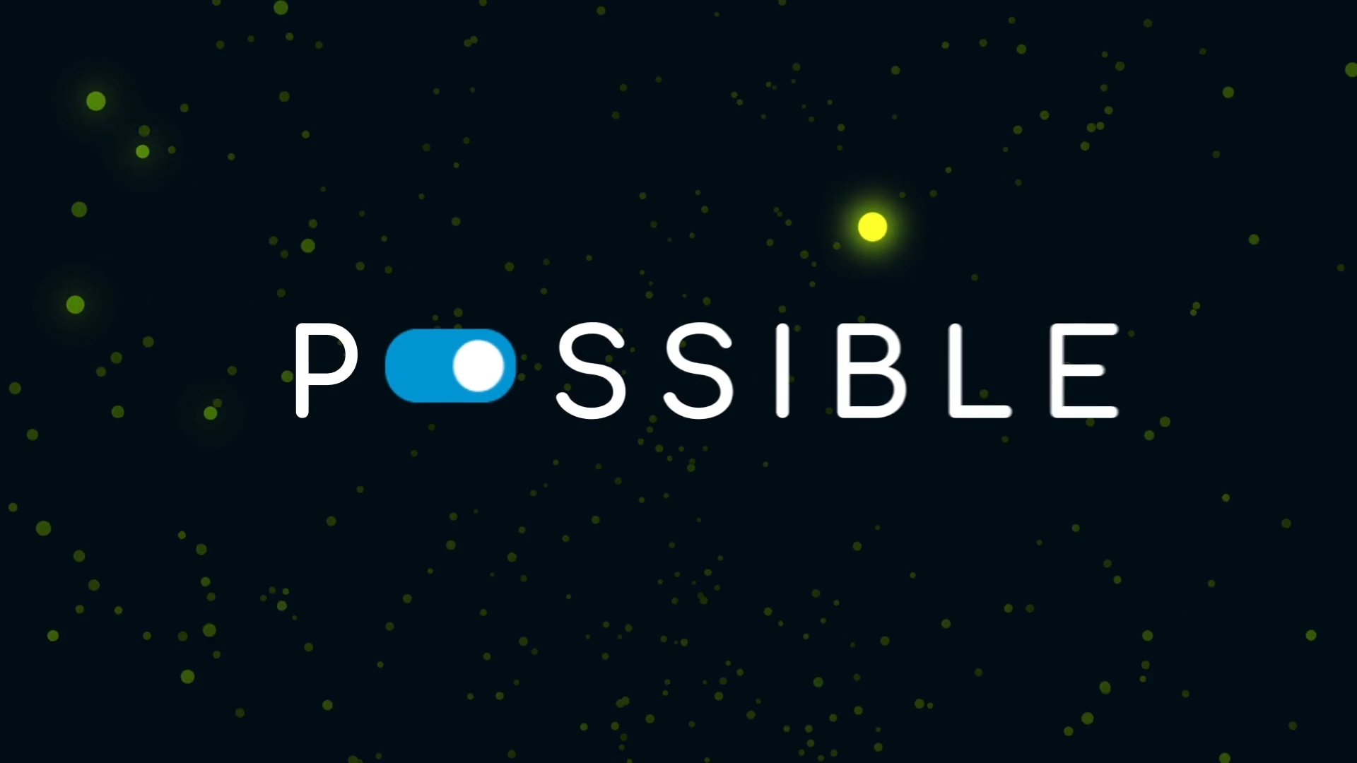 An image from an event opening video created for LogMeIn (now called GoTo). The word possible has a phone style unlock shape in place of the 'o'.