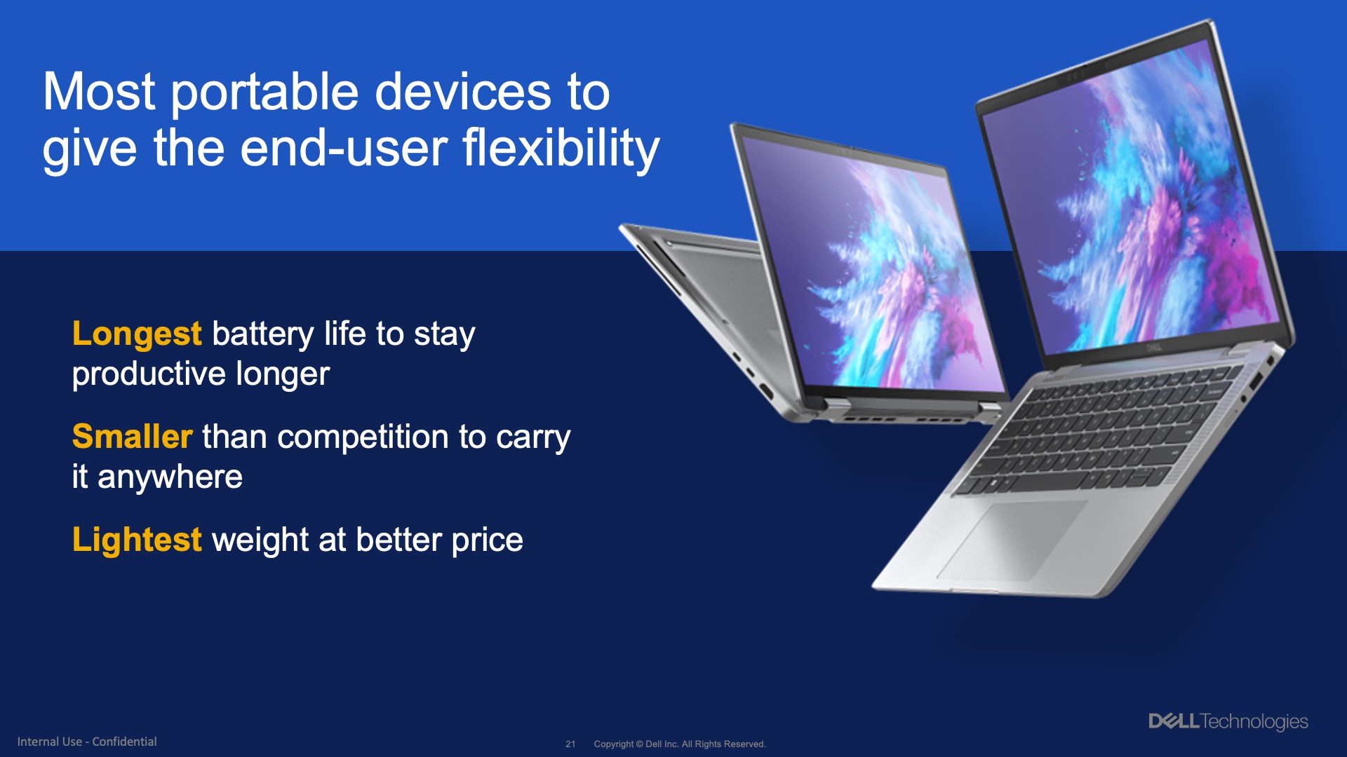 A slide from the PC-as-a-Service presentation. There are two Dell laptops and slide text