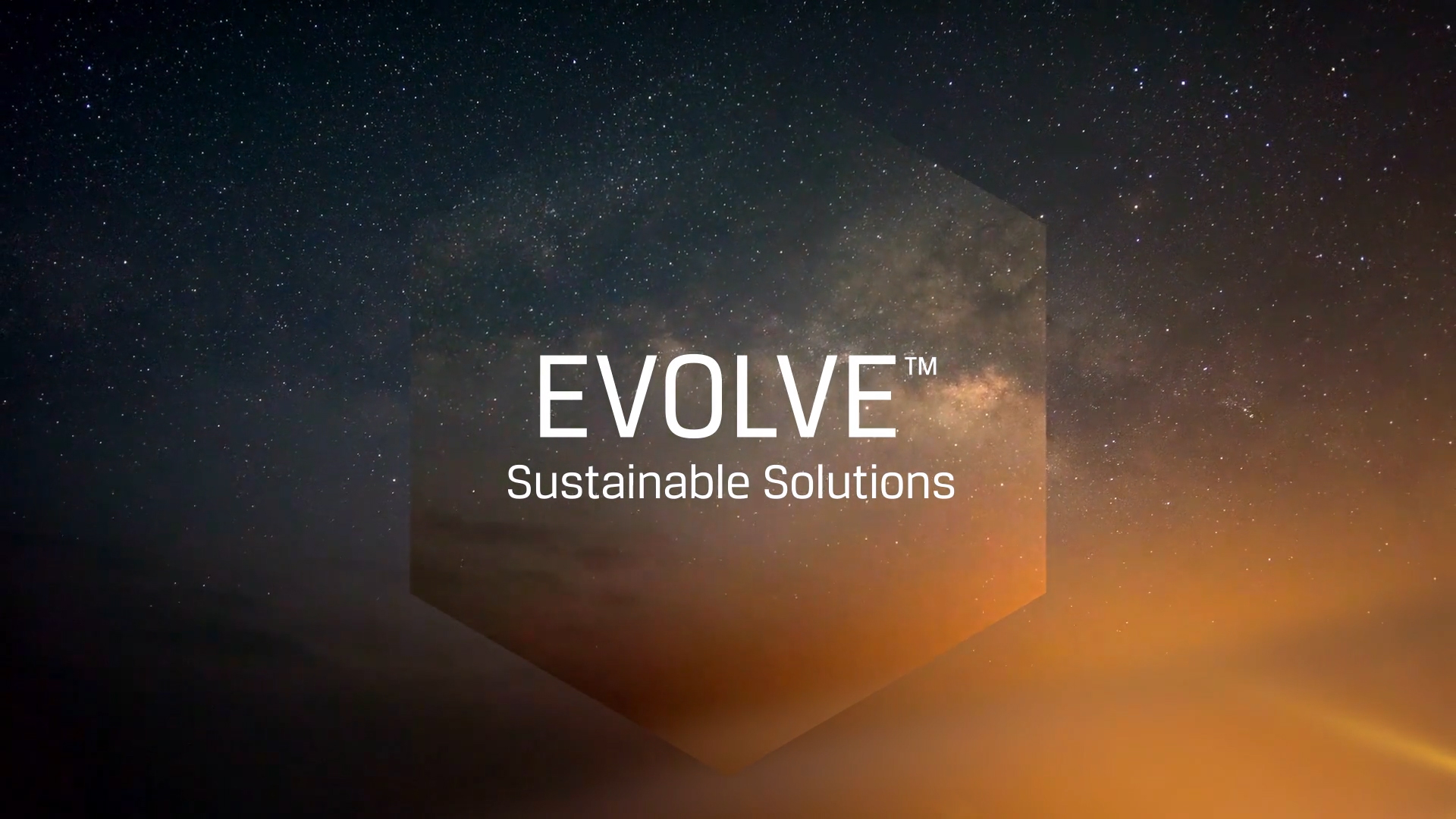 Stars at night with the text "Evolve sustainable solutions" in the middle